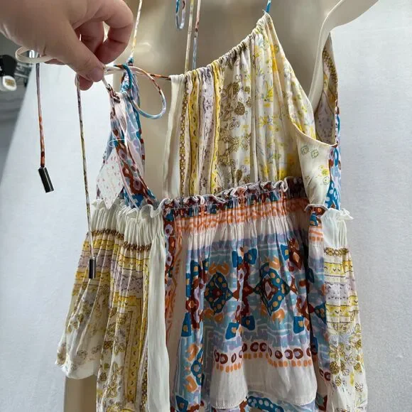 Free People Bellini Patchwork Halter Top Size L Spaghetti Straps Deep V-Neck - Picture 8 of 11